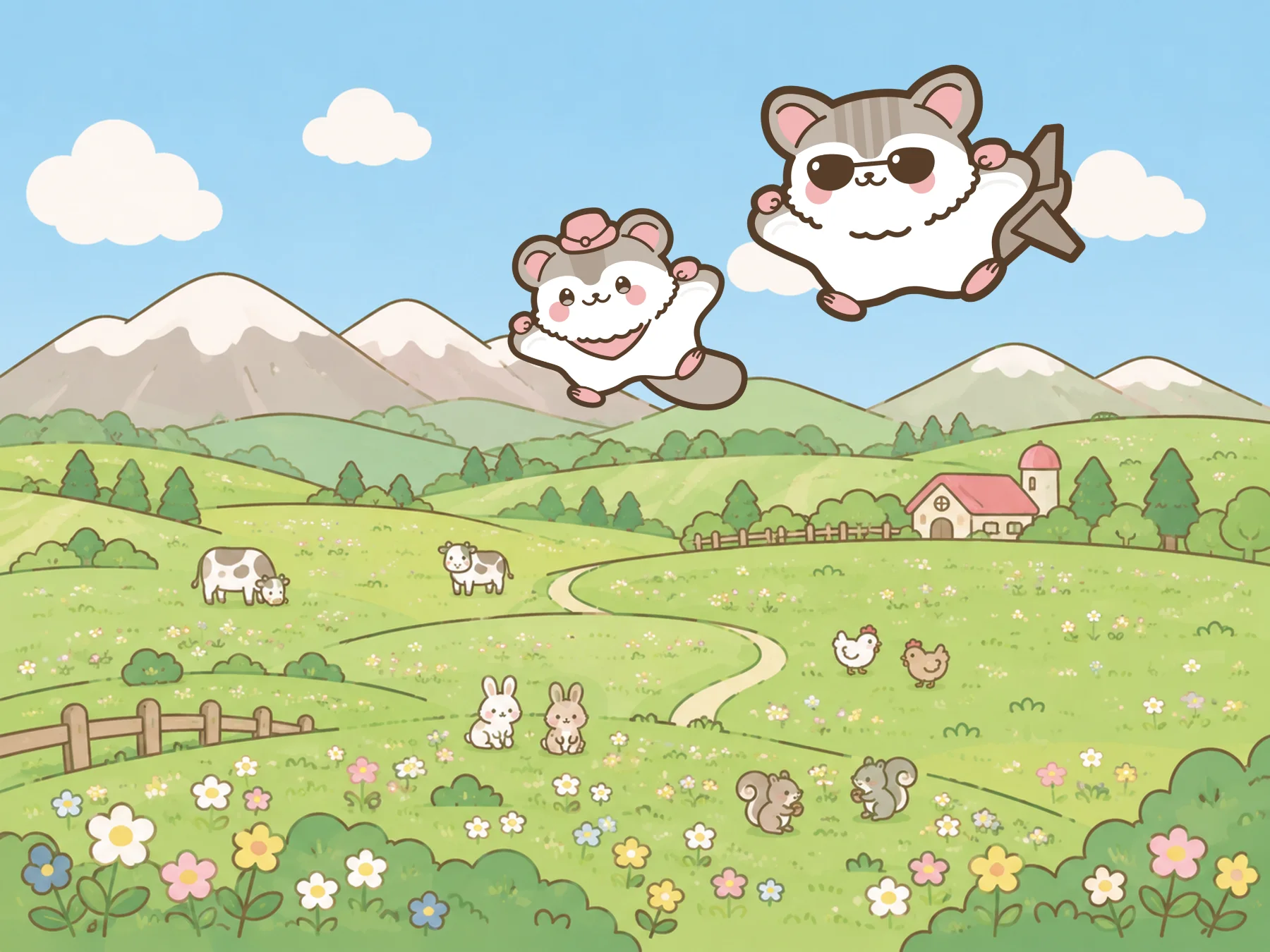 緑の山々と青空